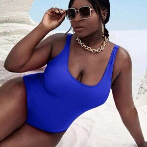 Blue Scoop Neck One-peice Swimsuit - 1X - NEW
